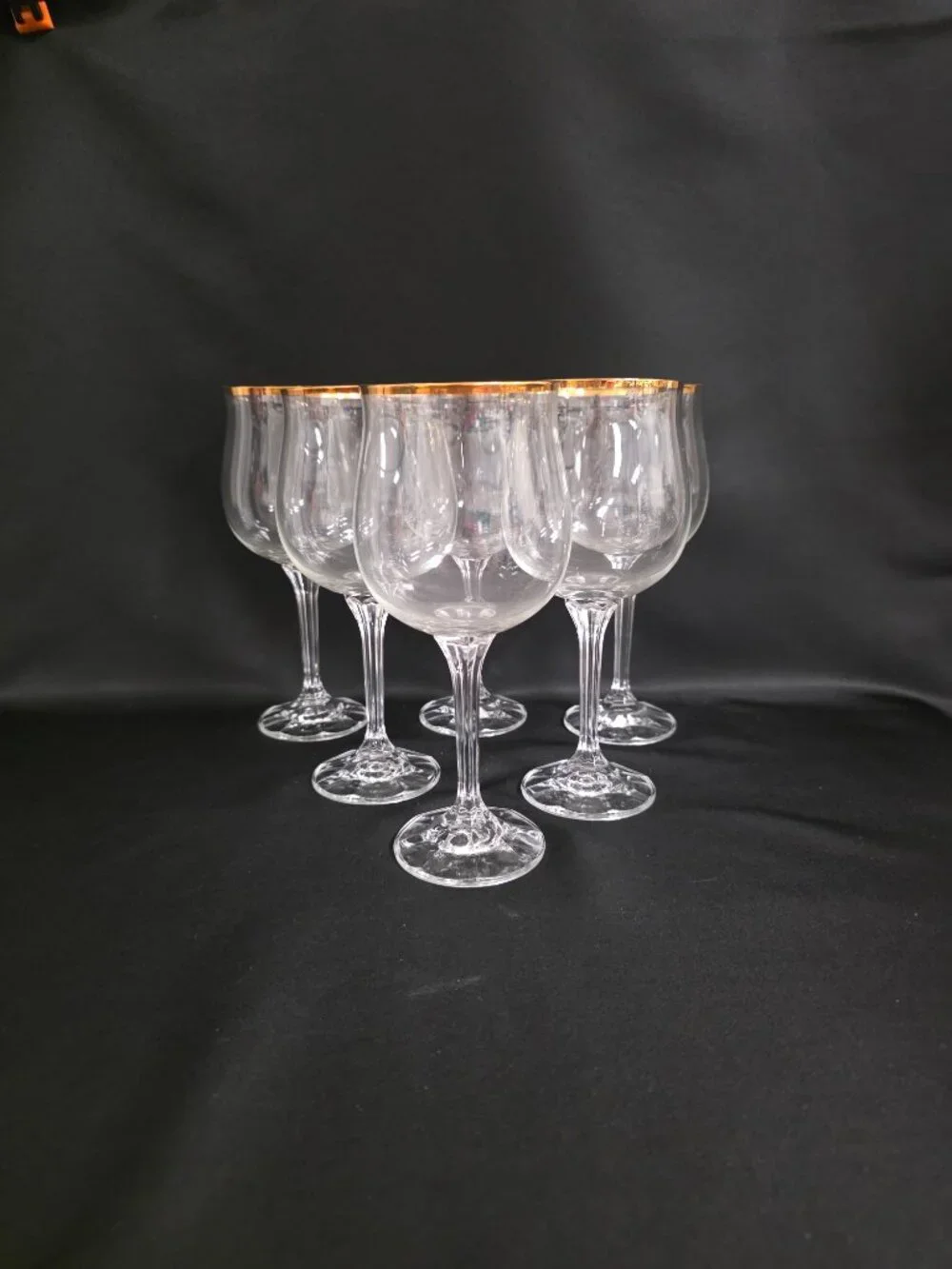 Vtg Bohemia Crystal Geneve Gold Rim Wine Glasses Set of 6 Tulip Czech Art